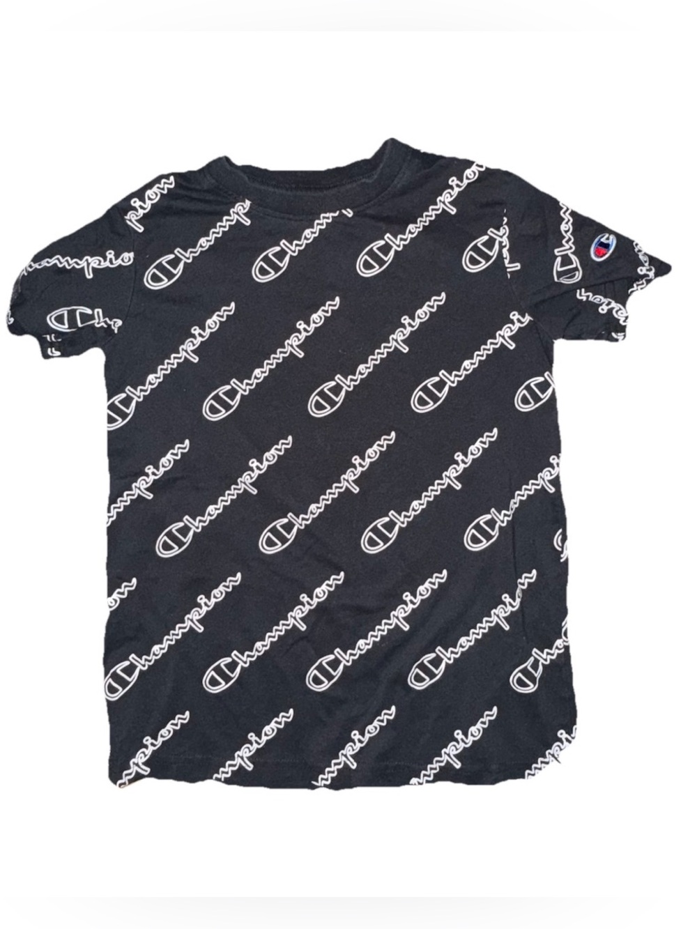 Champion Black Allover Logo Kids Short Sleeve Tee